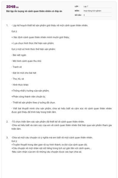 Bài tập Ấn tượng về cảnh quan thiên nhiên có đáp án