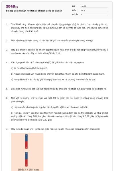 Bài tập Ba định luật Newton về chuyển động có đáp án