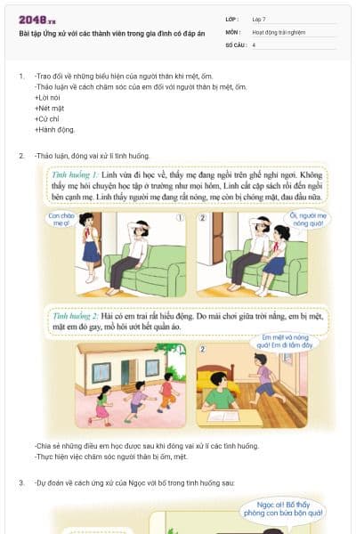 Bài tập Ứng xử với các thành viên trong gia đình có đáp án