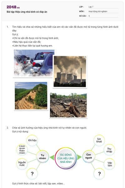 Bài tập Hiệu ứng nhà kính có đáp án