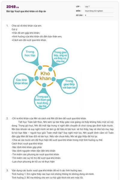 Bài tập Vượt qua khó khăn có đáp án