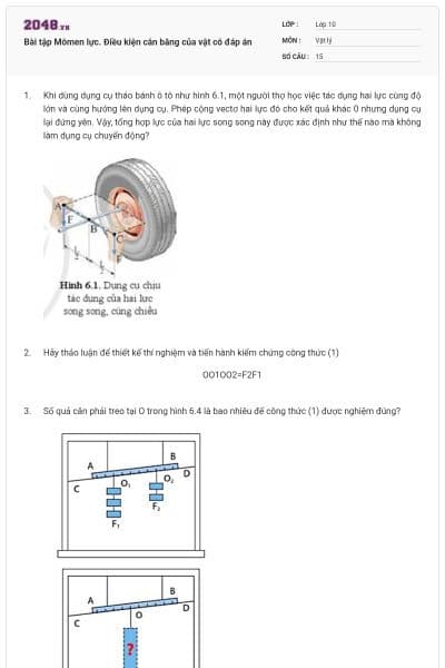 Bài tập Mômen lực. Điều kiện cân bằng của vật có đáp án