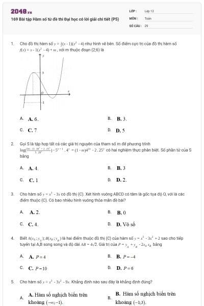 169 Bài tập Hàm số từ đề thi Đại học có lời giải chi tiết (P5)