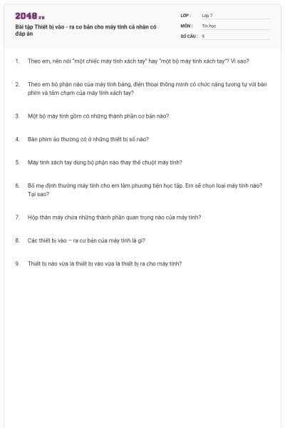 Bài tập Thiết bị vào - ra cơ bản cho máy tính cá nhân có đáp án