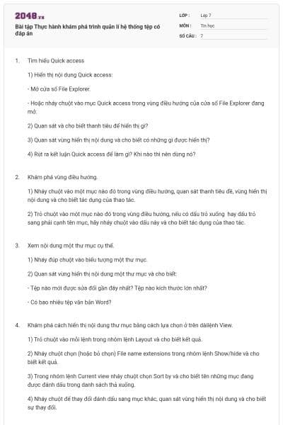 Bài tập Thực hành khám phá trình quản lí hệ thống tệp có đáp án