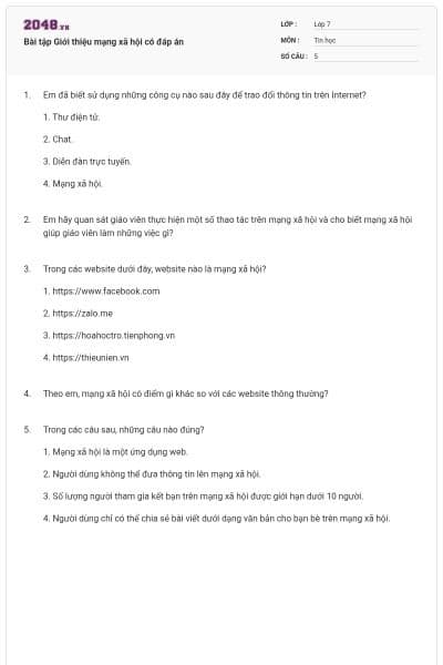 Bài tập Giới thiệu mạng xã hội có đáp án