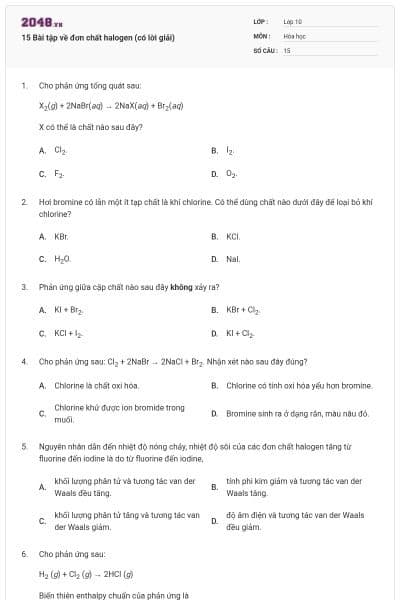 15 Bài tập về đơn chất halogen (có lời giải)
