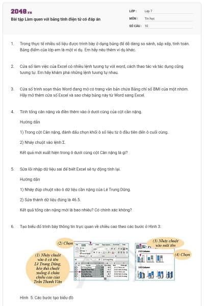 Bài tập Làm quen với bảng tính điện tử có đáp án