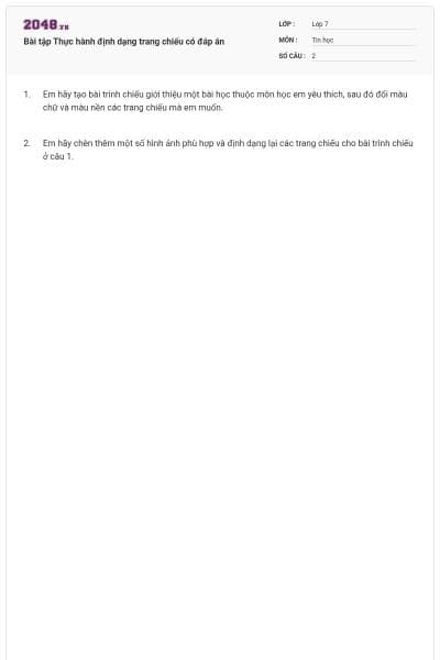 Bài tập Thực hành định dạng trang chiếu có đáp án