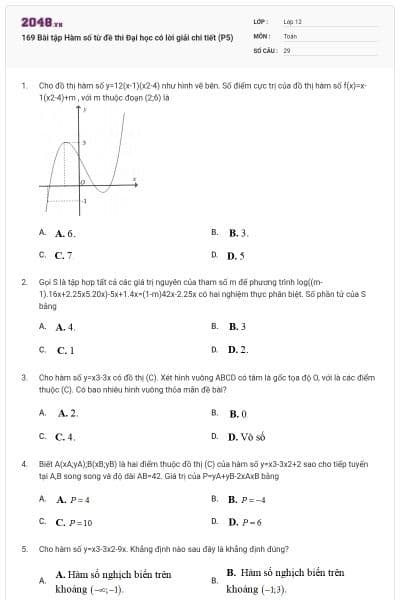 169 Bài tập Hàm số từ đề thi Đại học có lời giải chi tiết (P5)