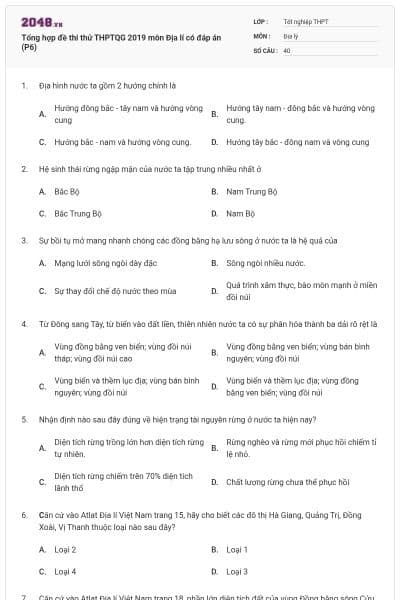 Tổng hợp đề thi thử THPTQG 2019 môn Địa lí có đáp án (P6)