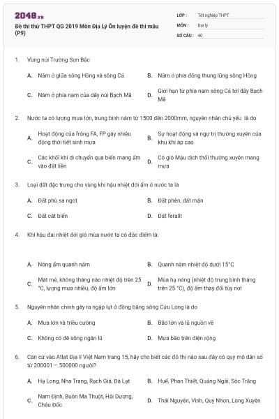 Đề thi thử THPT QG 2019 Môn Địa Lý Ôn luyện đề thi mẫu (P9)