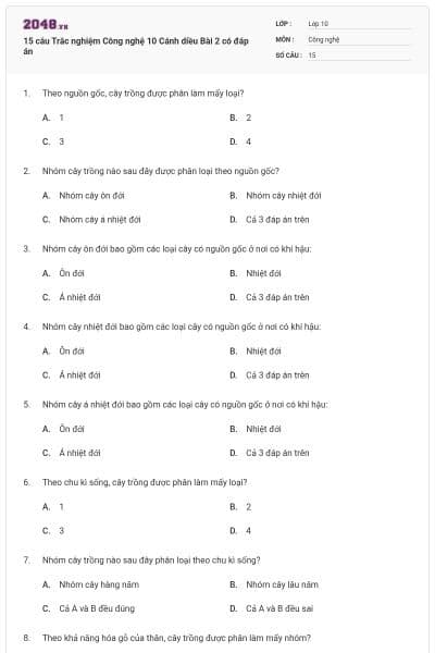 15 câu Trắc nghiệm Công nghệ 10 Cánh diều Bài 2 có đáp án