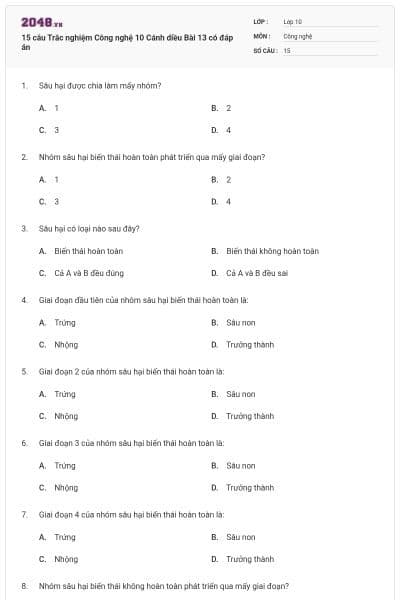 15 câu Trắc nghiệm Công nghệ 10 Cánh diều Bài 13 có đáp án