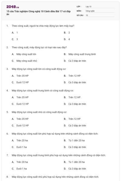 15 câu Trắc nghiệm Công nghệ 10 Cánh diều Bài 17 có đáp án