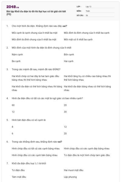 Bài tập Khối đa diện từ đề thi Đại học có lời giải chi tiết (P5)