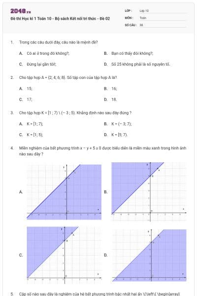 Đề thi Học kì 1 Toán 10 - Bộ sách Kết nối tri thức - Đề 02