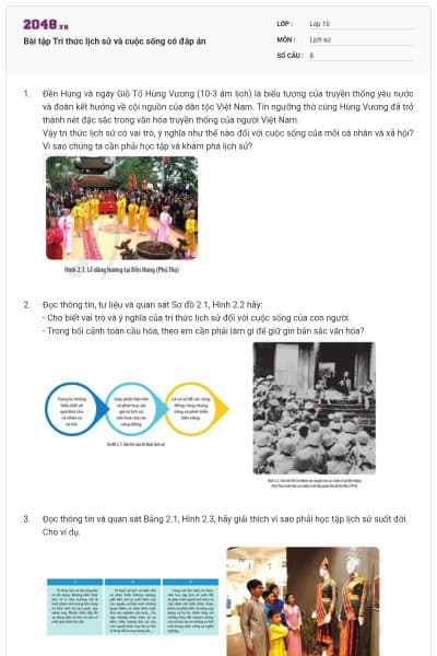 Bài tập Tri thức lịch sử và cuộc sống có đáp án