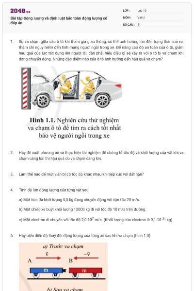 Bài tập Động lượng và định luật bảo toàn động lượng có đáp án