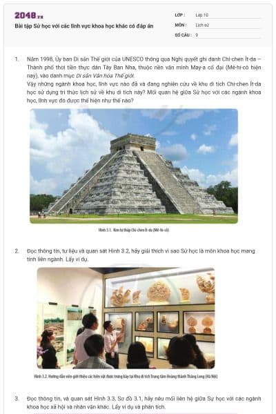 Bài tập Sử học với các lĩnh vực khoa học khác có đáp án
