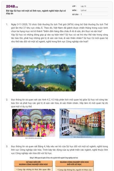 Bài tập Sử học với một số lĩnh vực, ngành nghề hiện đại có đáp án