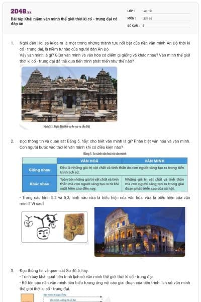 Bài tập Khái niệm văn minh thế giới thời kì cổ - trung đại có đáp án