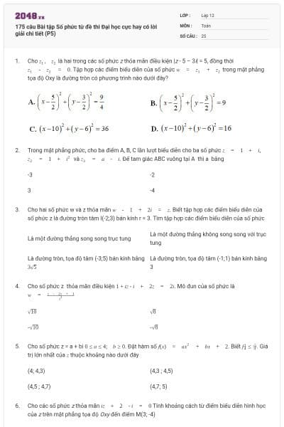 175 câu Bài tập Số phức từ đề thi Đại học cực hay có lời giải chi tiết (P5)