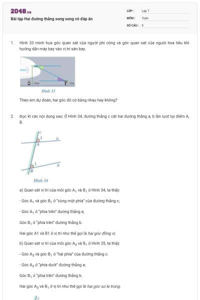 Bài tập Hai đường thẳng song song có đáp án