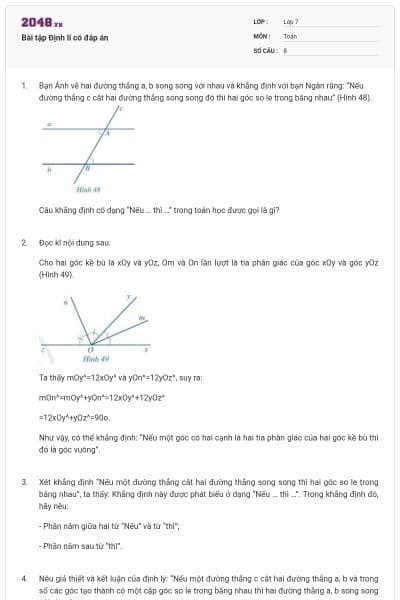 Bài tập Định lí có đáp án