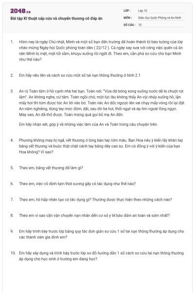 Bài tập Kĩ thuật cấp cứu và chuyển thương có đáp án