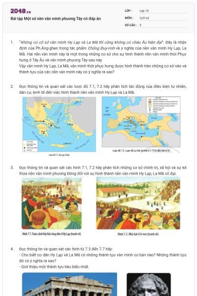 Bài tập Một số nền văn minh phương Tây có đáp án