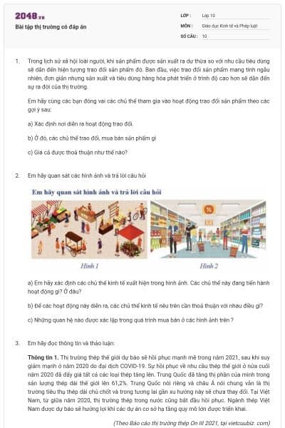 Bài tập thị trường có đáp án