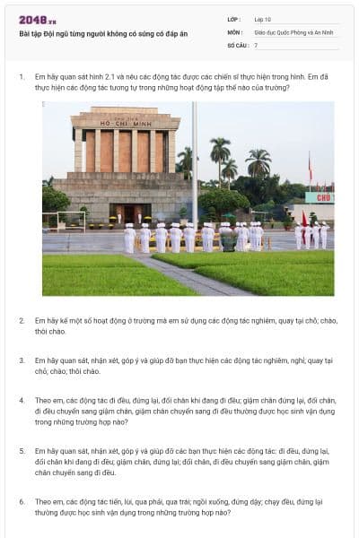 Bài tập Đội ngũ từng người không có súng có đáp án