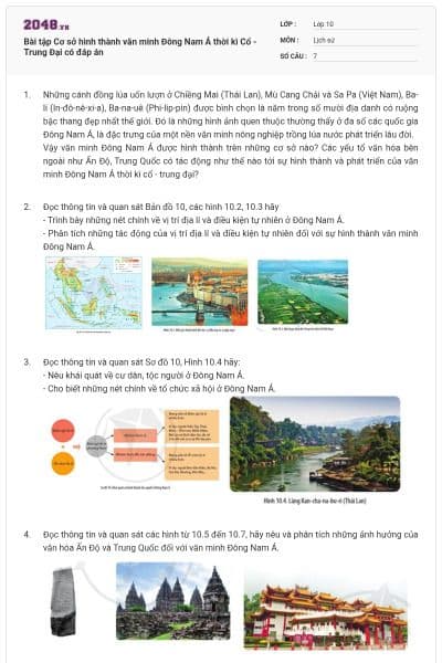 Bài tập Cơ sở hình thành văn minh Đông Nam Á thời kì Cổ - Trung Đại có đáp án