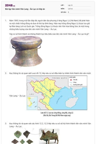 Bài tập Văn minh Văn Lang - Âu Lạc có đáp án