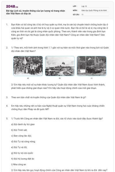 Bài tập Lịch sử, truyền thống của lực lượng vũ trang nhân dân Việt Nam có đáp án