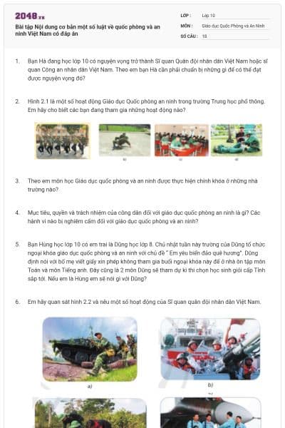 Bài tập Nội dung cơ bản một số luật về quốc phòng và an ninh Việt Nam có đáp án