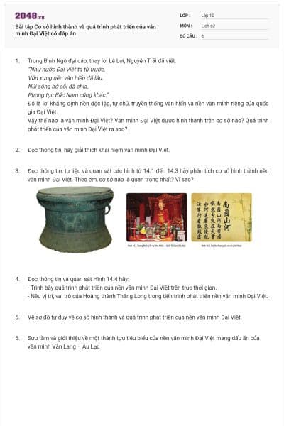 Bài tập Cơ sở hình thành và quá trình phát triển của văn minh Đại Việt có đáp án