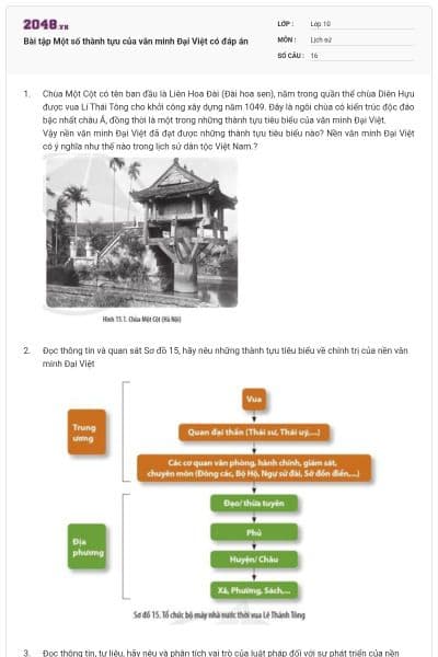 Bài tập Một số thành tựu của văn minh Đại Việt có đáp án