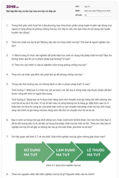 Bài tập Ma túy và tác hại của ma túy có đáp án