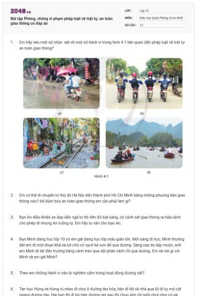 Bài tập Phòng, chống vi phạm pháp luật về trật tự, an toàn giao thông có đáp án