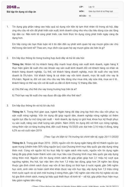 Bài tập tín dụng có đáp án