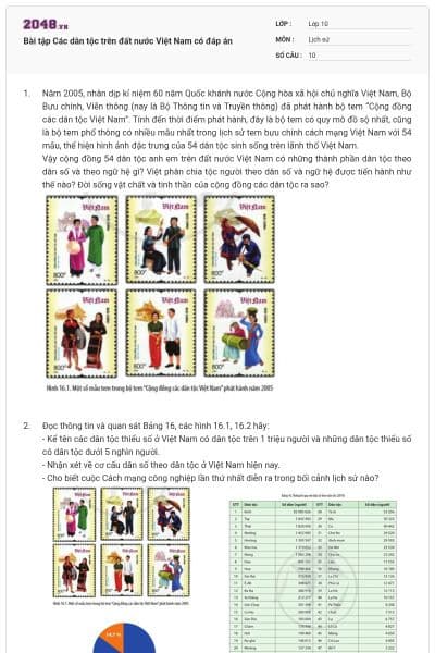 Bài tập Các dân tộc trên đất nước Việt Nam có đáp án