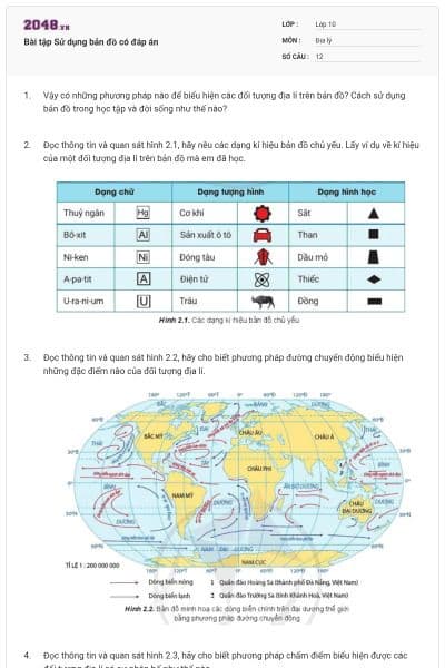 Bài tập Sử dụng bản đồ có đáp án