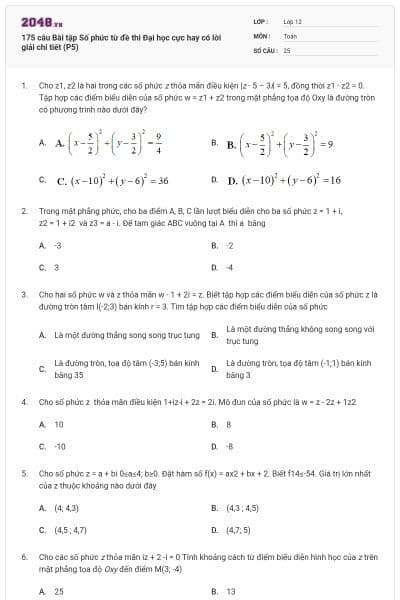175 câu Bài tập Số phức từ đề thi Đại học cực hay có lời giải chi tiết (P5)