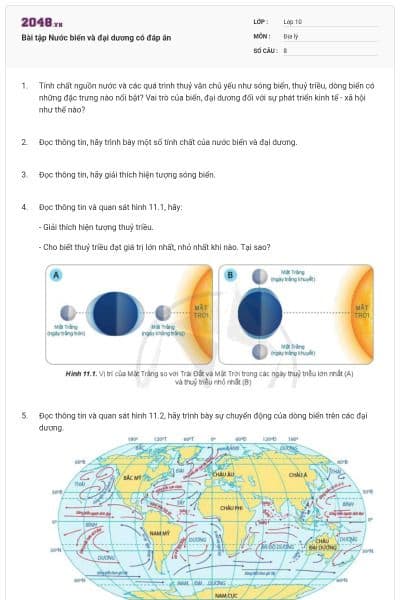 Bài tập Nước biển và đại dương có đáp án