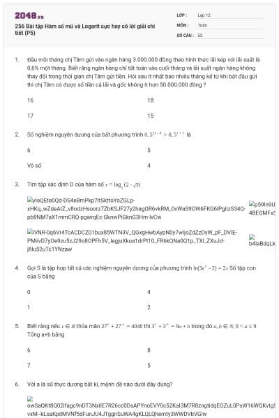 256 Bài tập Hàm số mũ và Logarit cực hay có lời giải chi tiết (P5)