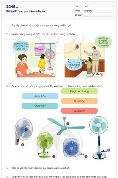 Bài tập Sử dụng quạt điện có đáp án