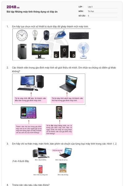 Bài tập Những máy tính thông dụng có đáp án