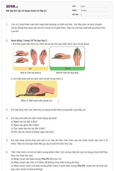 Bài tập Em tập sử dụng chuột có đáp án